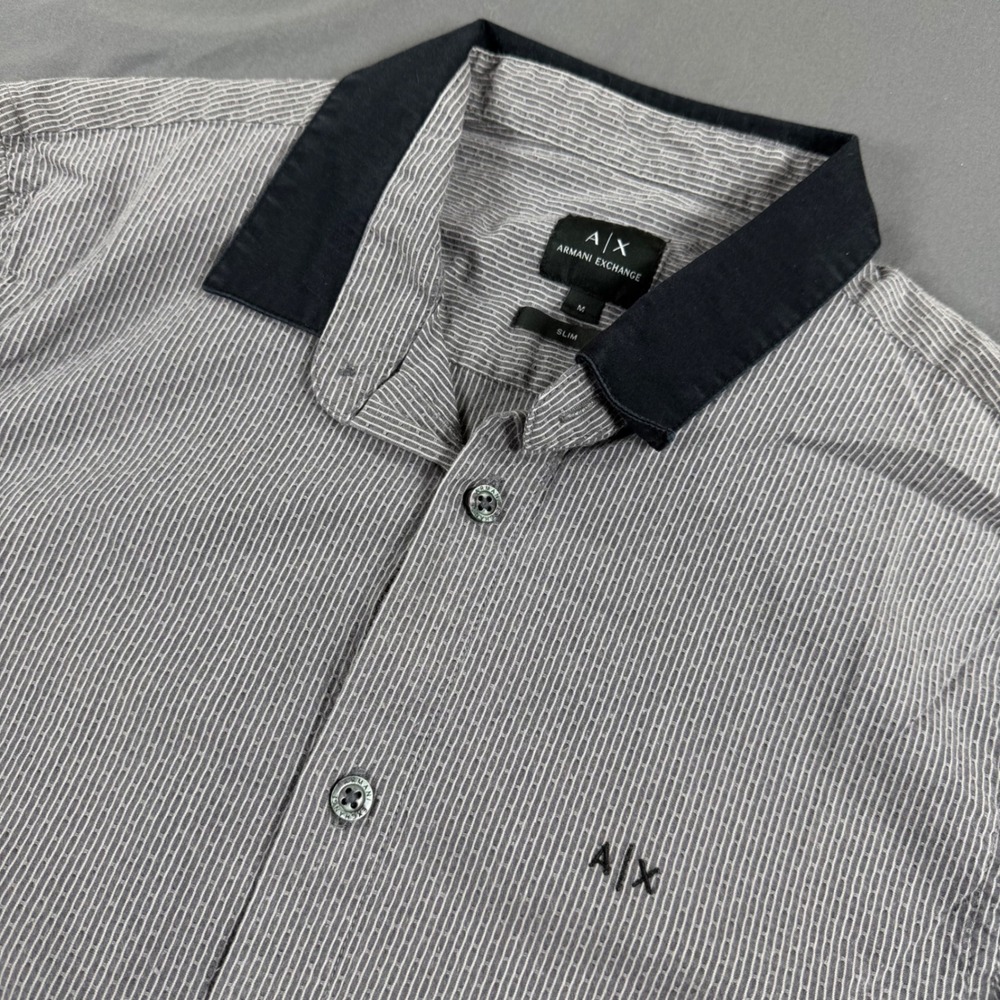 Armani Exchange Mens Slim Fit Micro Stripe Button Down Shirt Grey Medium
